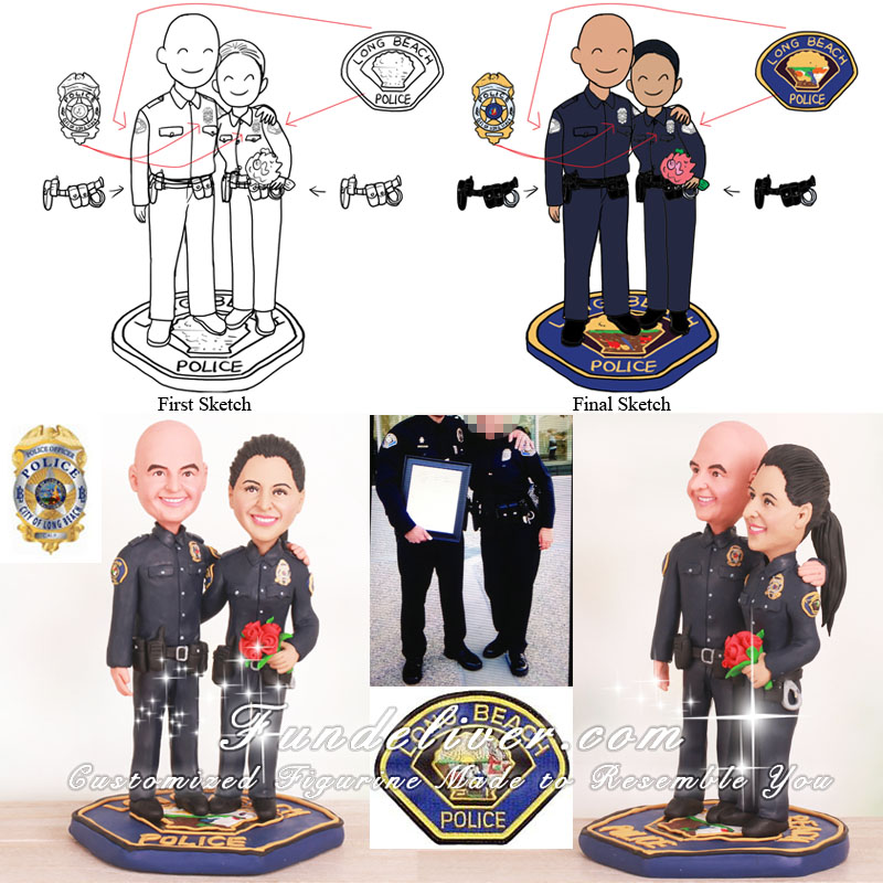 Long Beach Police Officers Bride and Groom Cake Toppers